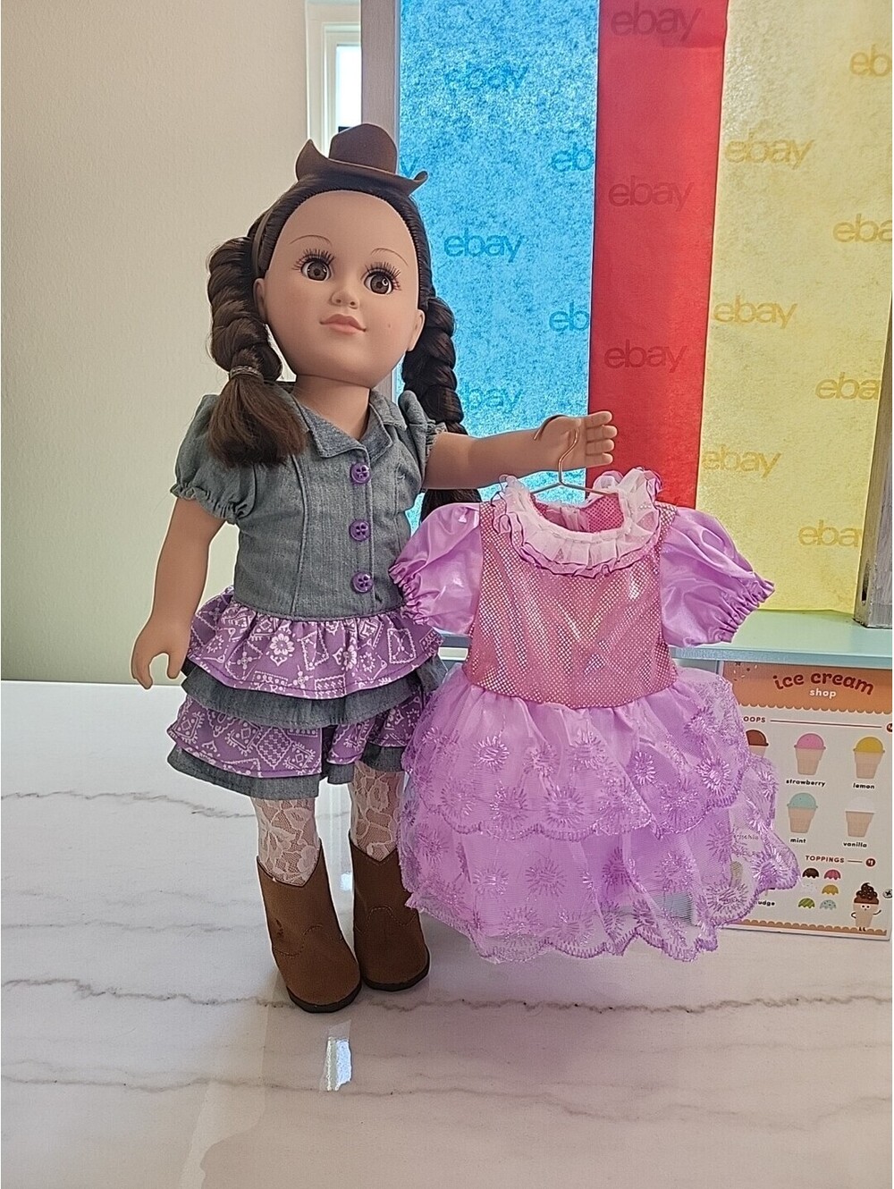 18” Doll Satin Dress Pink Purple Fits/w OG Battat American Girl Dress Only A25